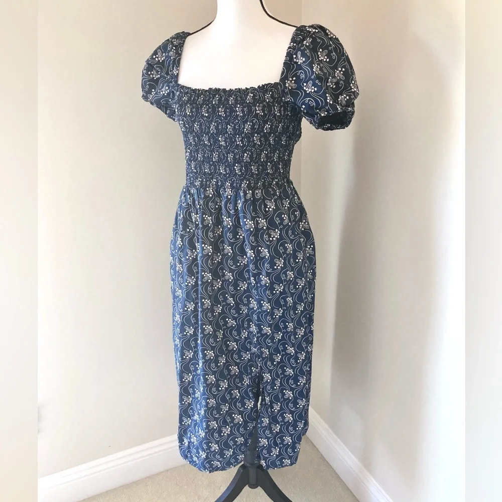 J. Crew Blue and White Puff Sleeve Dress - Picture 6 of 9